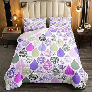 Juego de Cama geométrico para niños, diseño de Gotas de Lluvia, Estilo de Doodle, Creativo, en Forma de Hoja Colorida, Juego de Ropa de Cama púrpura, Lila, plumón, edredón con 2 Fundas de Almohada, 3