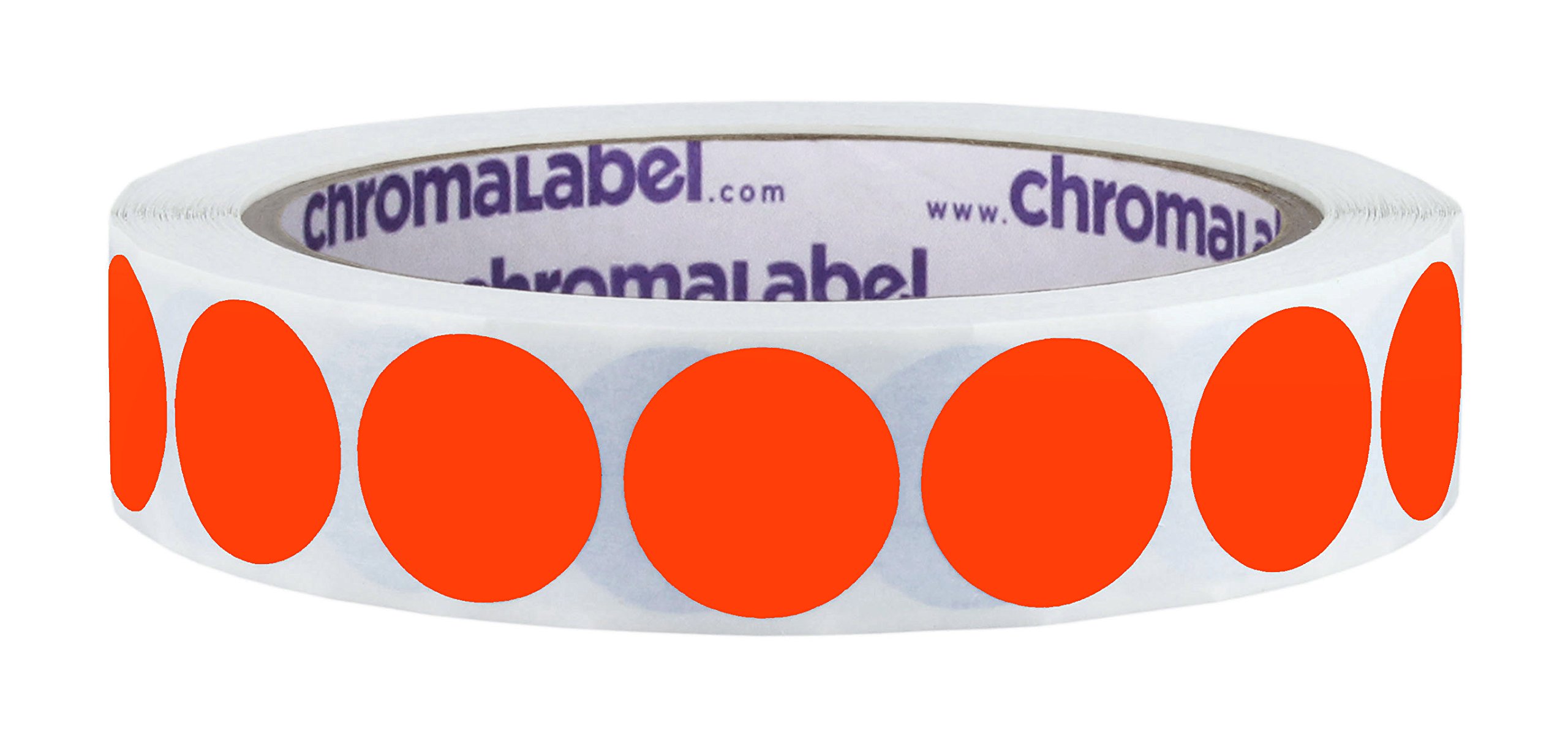 ChromaLabel3/4 Inch Circle Sticker Labels, High Visibility Round Color Coding Labels, Removable Sticky Dots - 1000 Colored Dot Stickers per Roll, Fluorescent Red-Orange Circle Stickers