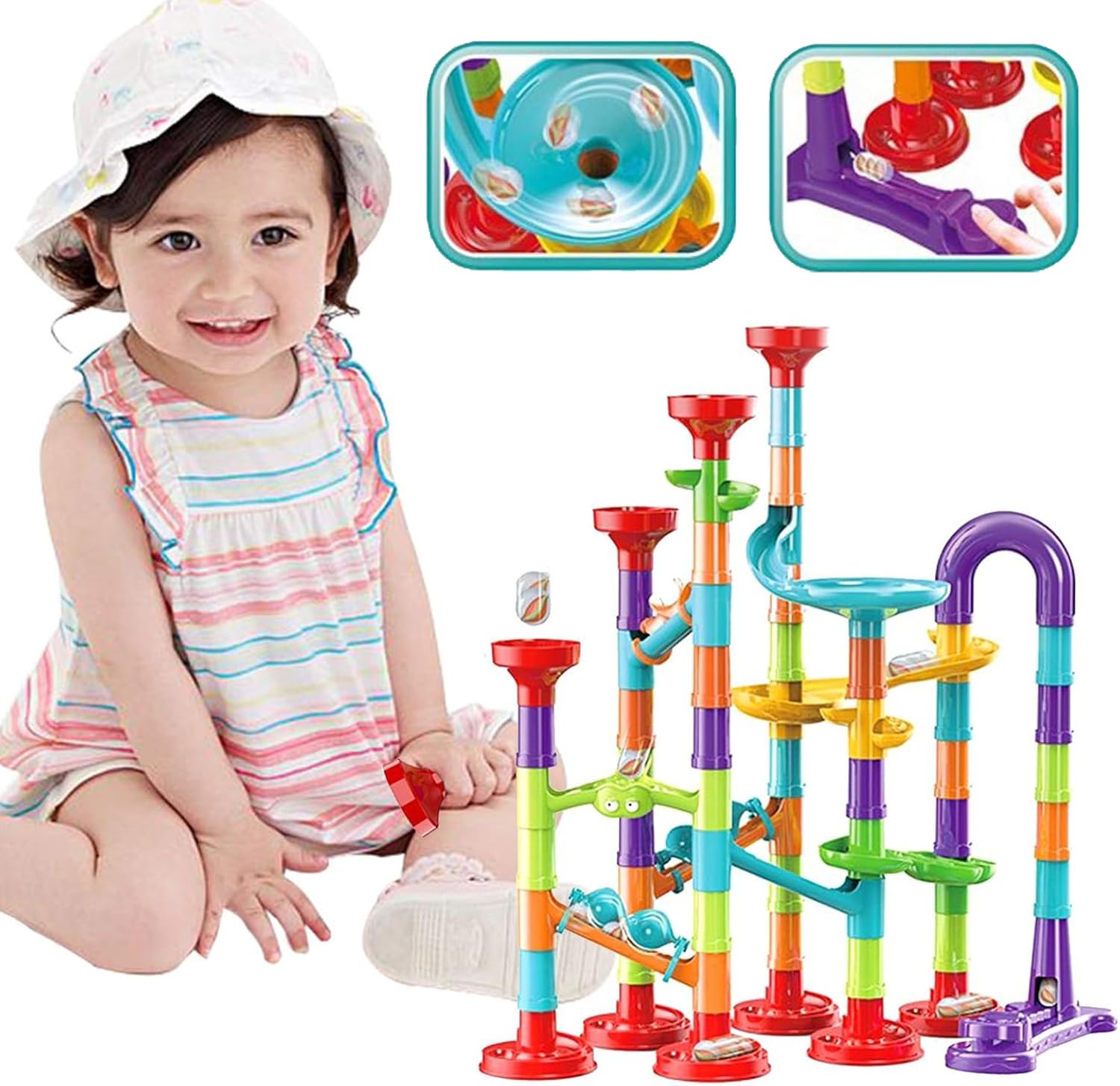 Juego de 93 carreras de canicas con 30 canicas de vidrio para niños y niñas, juguetes de laberinto educativo de carreras, regalos de cumpleaños (tamaño L) 6