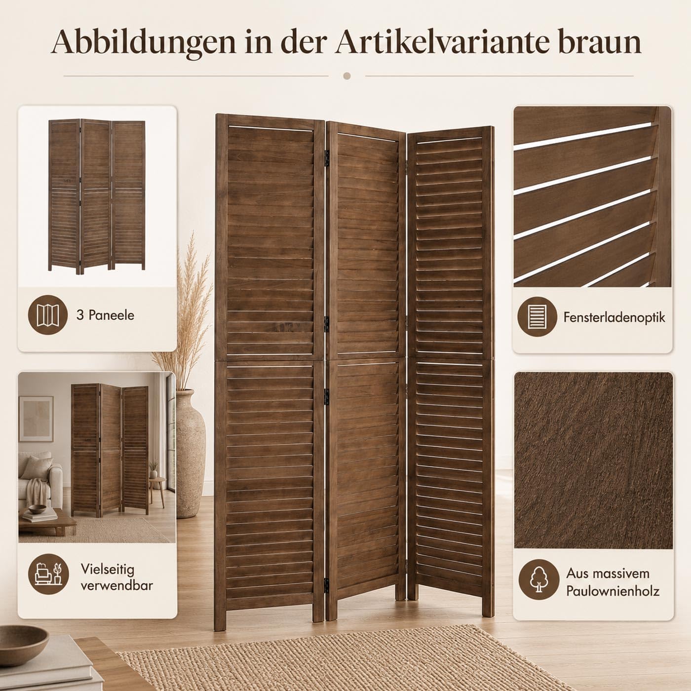 Mendler Paravent HWC-C30b 180x120cm - schwarz