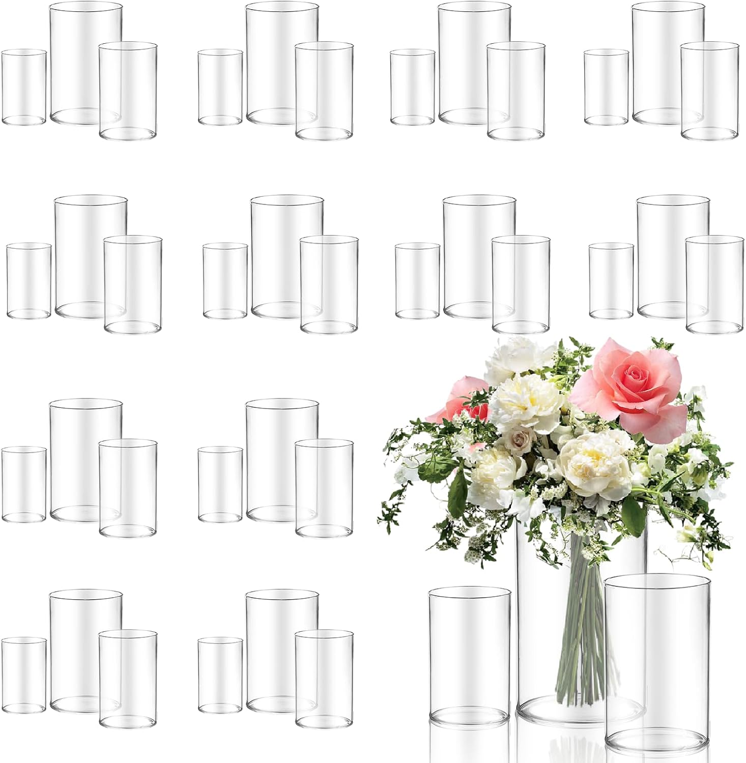 36pcs Glass Vase Cylinder for Centerpieces Small Flower Glass Clear Home Decor Centerpiece Table Flower Vase Decorations for Wedding?Holiday 4,4.7,6Inch Tall Clear 36Pack-4+4.7+6Inches