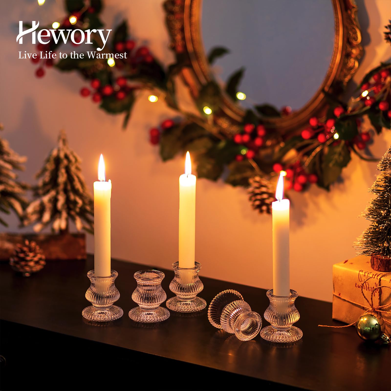 Hewory Portavelas de Vidrio Portavelas de Palo de Vela: Hewory 20 Piezas Portavelas de Palo de Vela pequeña Boda Fiesta decoración de la Mesa