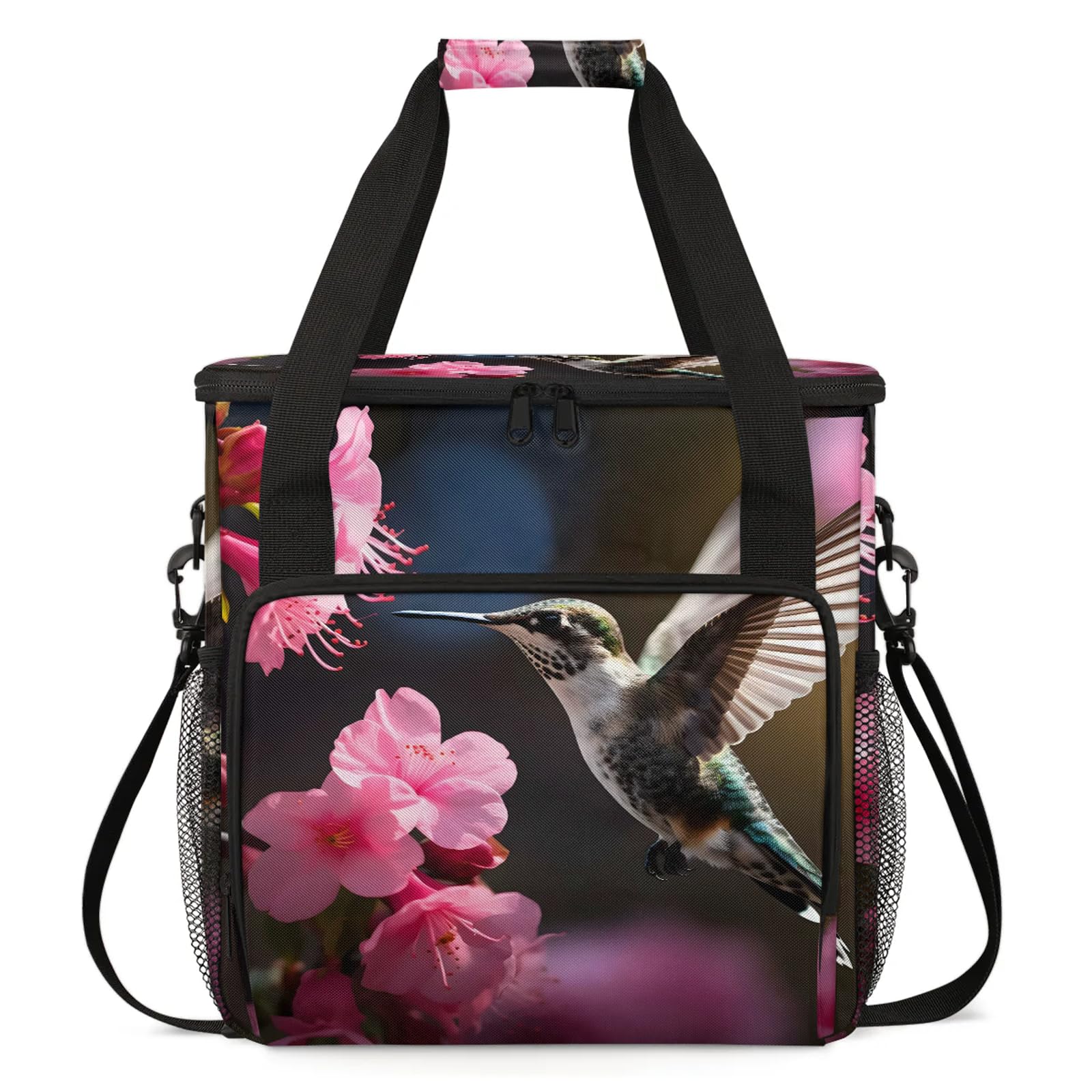 Adornori Hummingbirds And Flowers Coffee Maker Carring Bag, Large Insulated Storage Organizer Case Tote Bags with Shoulder Strap for Travel Work Picnic