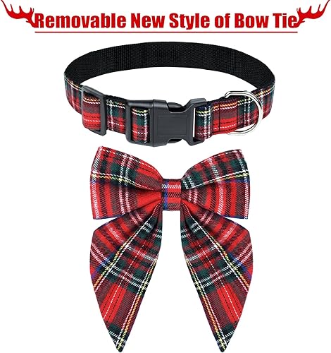 Miniatura 4 de Malier Collar de Navidad para perro con pajarita, collares clásicos de Navidad para perros a cuadros rojos para niñas y niños, lindos collares