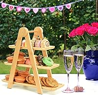 Vista 9 de Bandeja de bambú de 3 niveles para servir fiestas, soporte de madera para cupcakes, bandeja rectangular para servir, bandeja plegable para servir