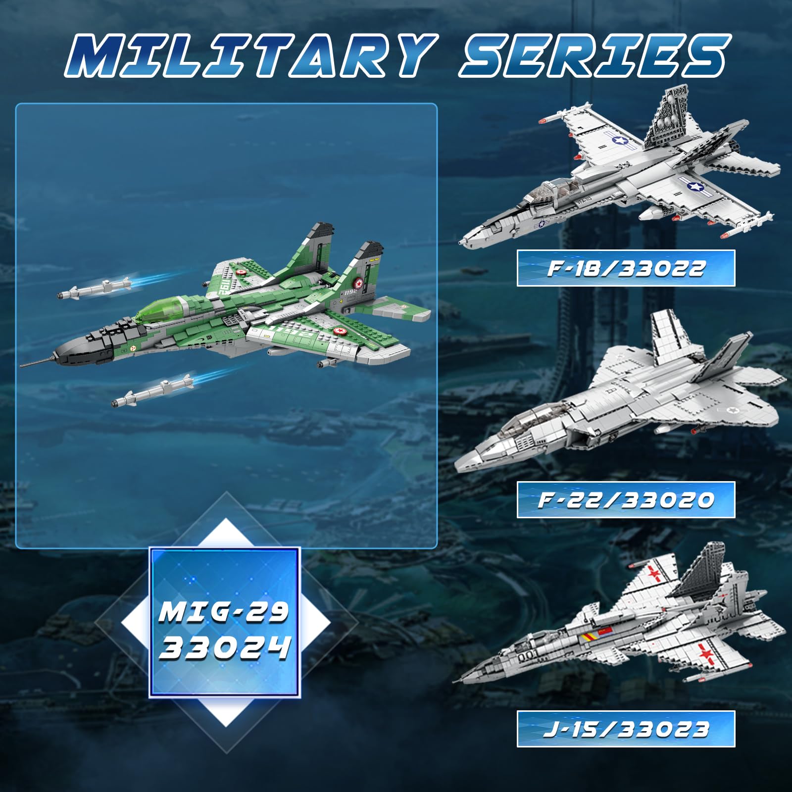 Reobrix Fighter Jet Building Sets for Adults, Military Fighter Display Model 33024, Technical Military Plane Collectible Set, Toys Gifts for Aviation Fans Boys Girls 14+ (1387 PCS)