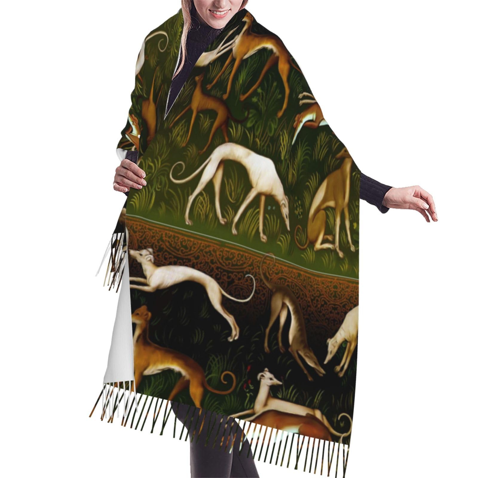 Gratka Unisex As Picture Scarf,Greyhounds, Fringed Scarf Large Warm Soft Cashmere Feel Shawls Wraps 196X68 Cm