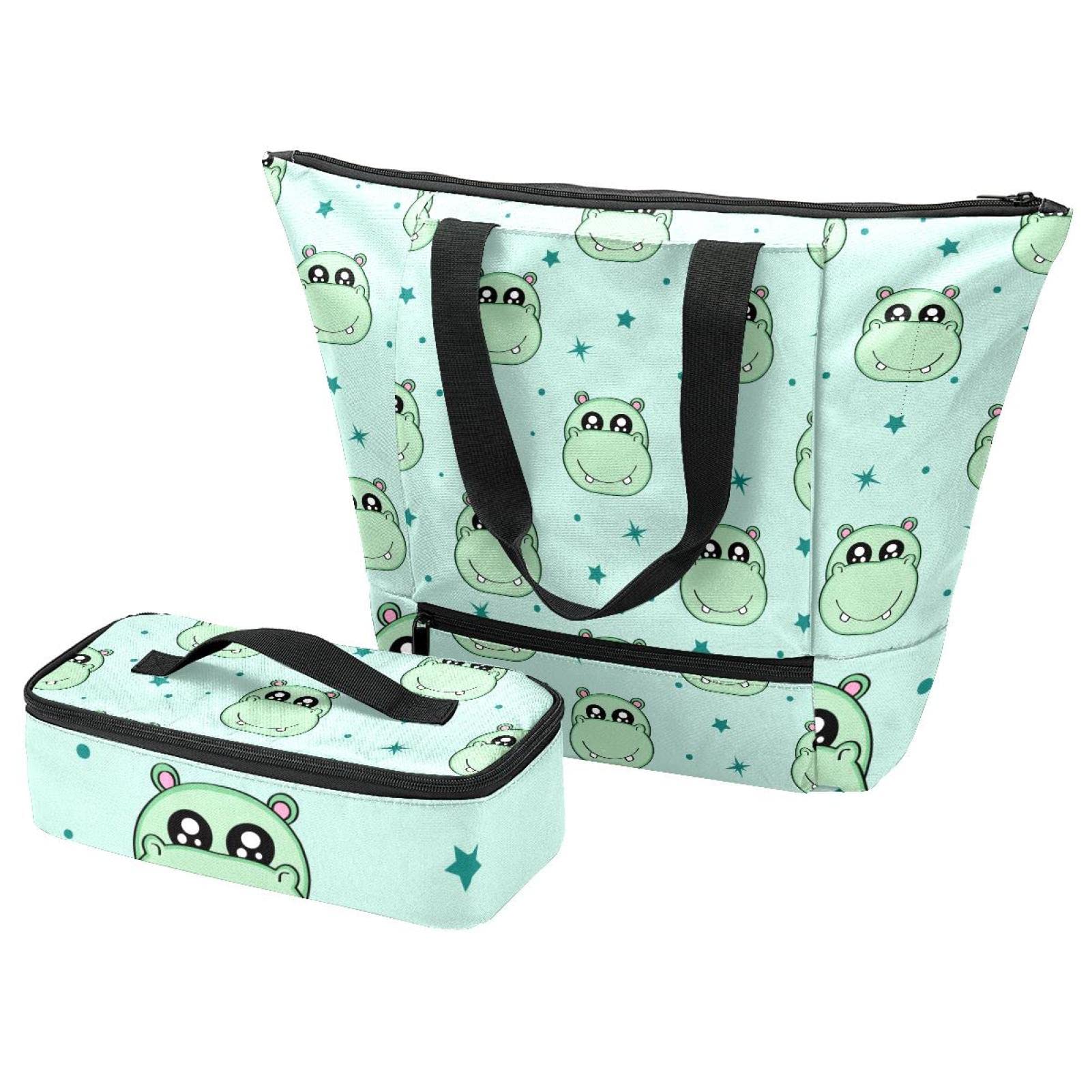 Sac fourre-tout et boîte à déjeuner colorés avec motifs animaux et pochette isolante repas