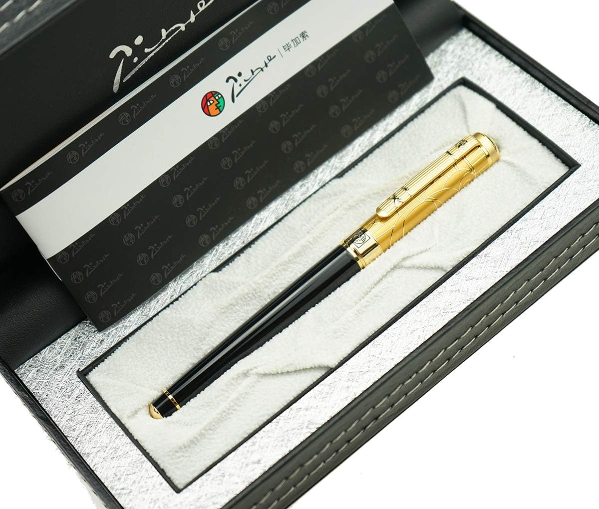 Pluma Estilográfica Picasso 902 Gentleman - Plumín Fude, Negro Con Relieves, Incluye Caja De Regalo