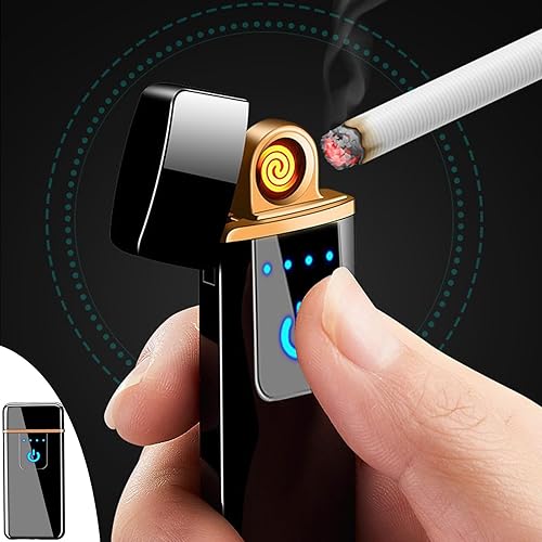 Electronic Lighter, Windproof Lighters, USB Rechargeable Slim Flameless Lighter with Smart Fingerprint Sensor Dual Side Ignition, with Charging