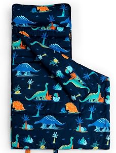 david's kids Toddler Nap Mat Set with Removable Pillow, Ultra Soft Slumber Bags for Boys，Perfect for Preschool, Daycare, Kids Sleeping Bags with Rollup Design, 50"x20", Dinosaur
