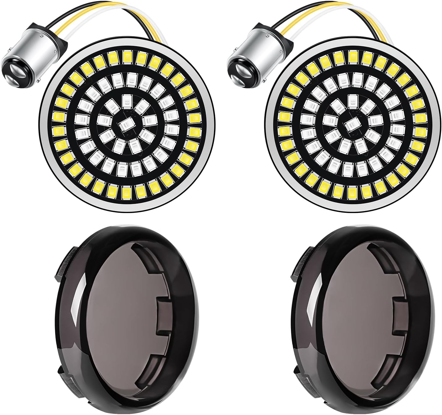 Benlari 2inch Front Turn Signals, 60LEDs 1157 Turn Signals with 2 Smoked Lens Cover Fit for Harley Touring Street Glide Road Glide Road King Electra Glide Sportster Iron 883 Dyna Softail 1986-2024