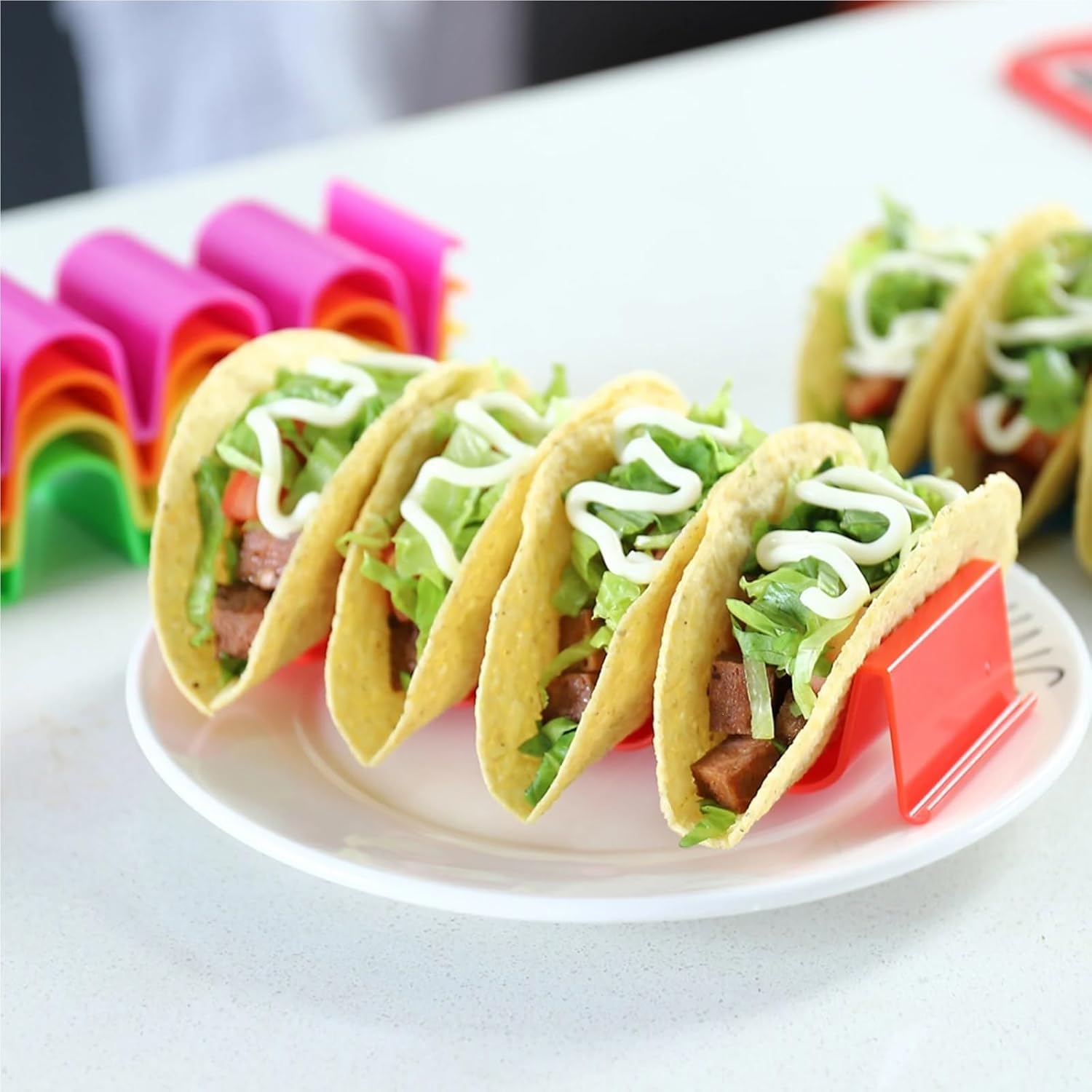 Taco Holder 6/18/36pcs Taco Holders Colorful Food Hard Stand Holds Soft Shells Wave Shape Kitchen Tool Restaurant Pancake Shelf For Baking and Grill(6pcs)