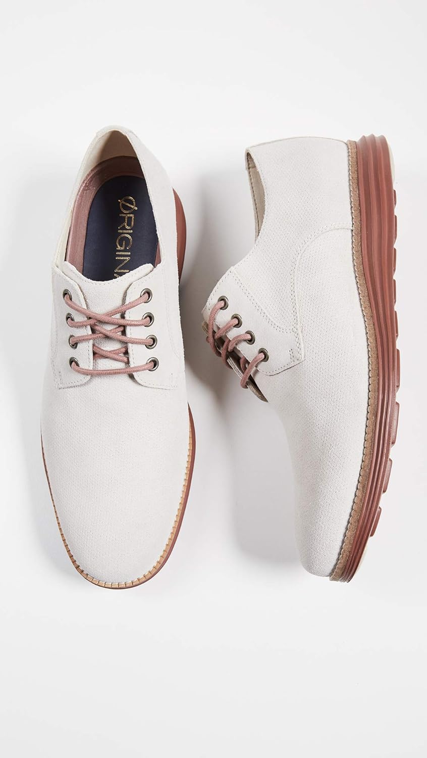 Cole Haan Men's OriginalGrand Plain Toe Sneaker 8 Pumice Stone Micro Perforated Suede/Burlwood