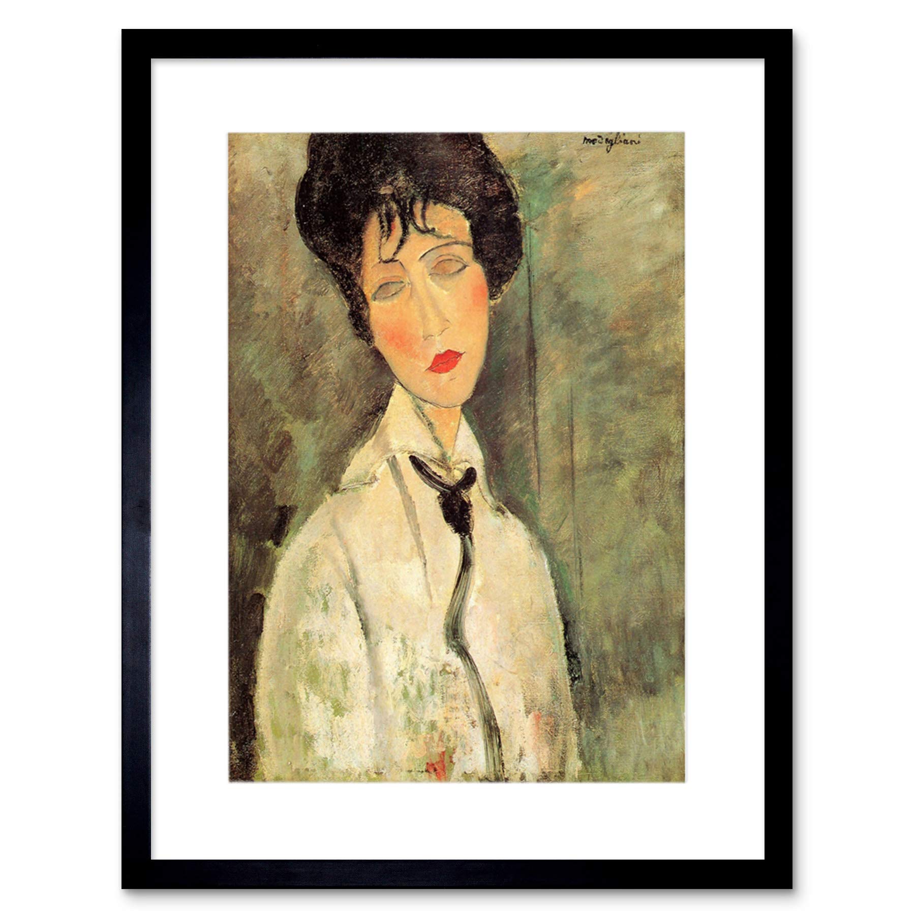 Wee Blue Coo Amedeo Modigliani Portrait Woman With A Black Tie Framed Wall Art Print