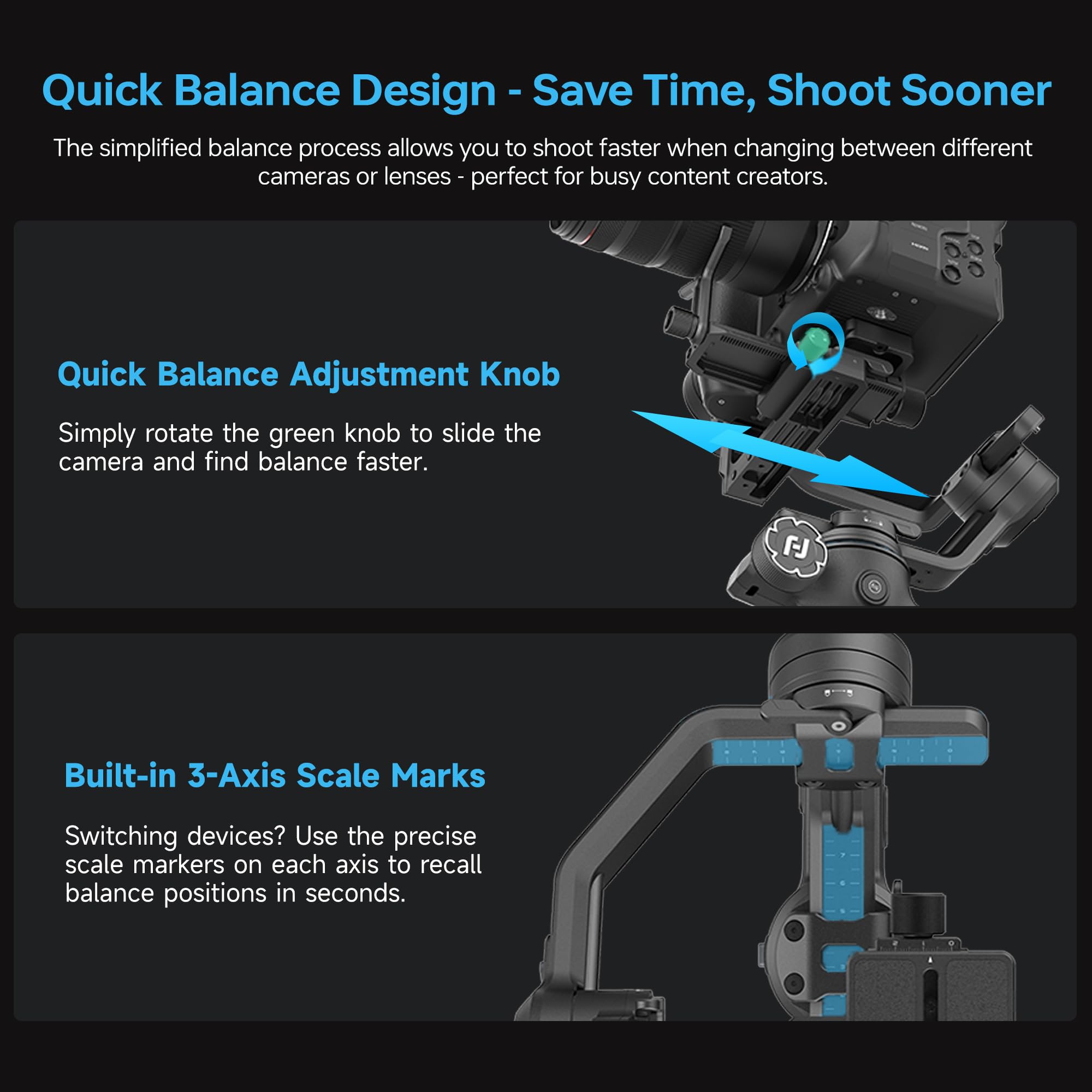 Feiyutech SCORP-C2 Stabilisateur Caméra avec suivi IA,Stabilisateur 3 axes pour Appareils Photo,Charge utile de 3,5kg,Poignée Arrière Intégrée,Prise de vue Verticale Native,Commandes par Boutons