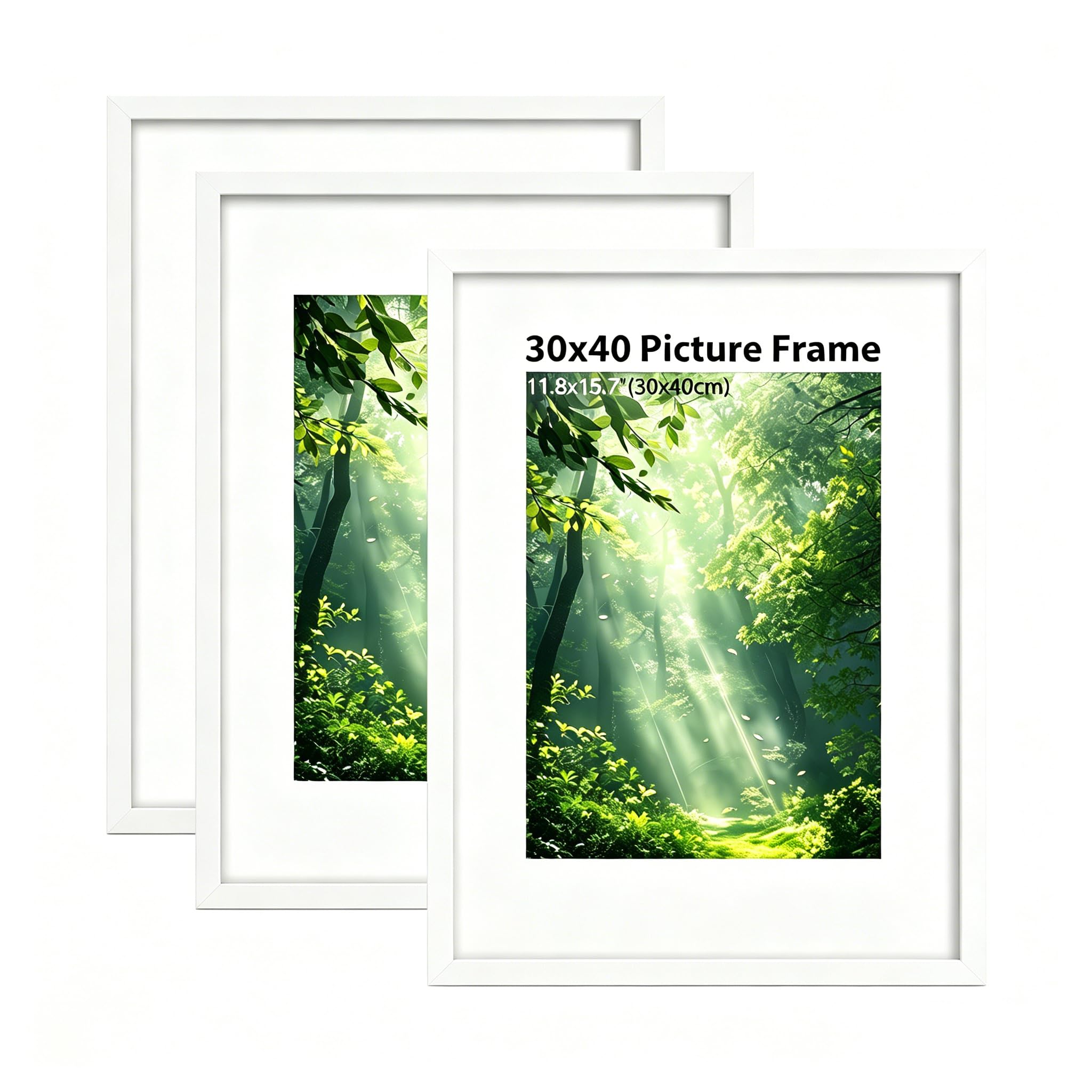 ZORVENIX 30x40 Frame, 3 Pack Wooden Picture Frames 30x40, 30x40cm Photo Frame with Acrylic Glass for 22 x 28 cm Print Certificate with Wall Hanging, White