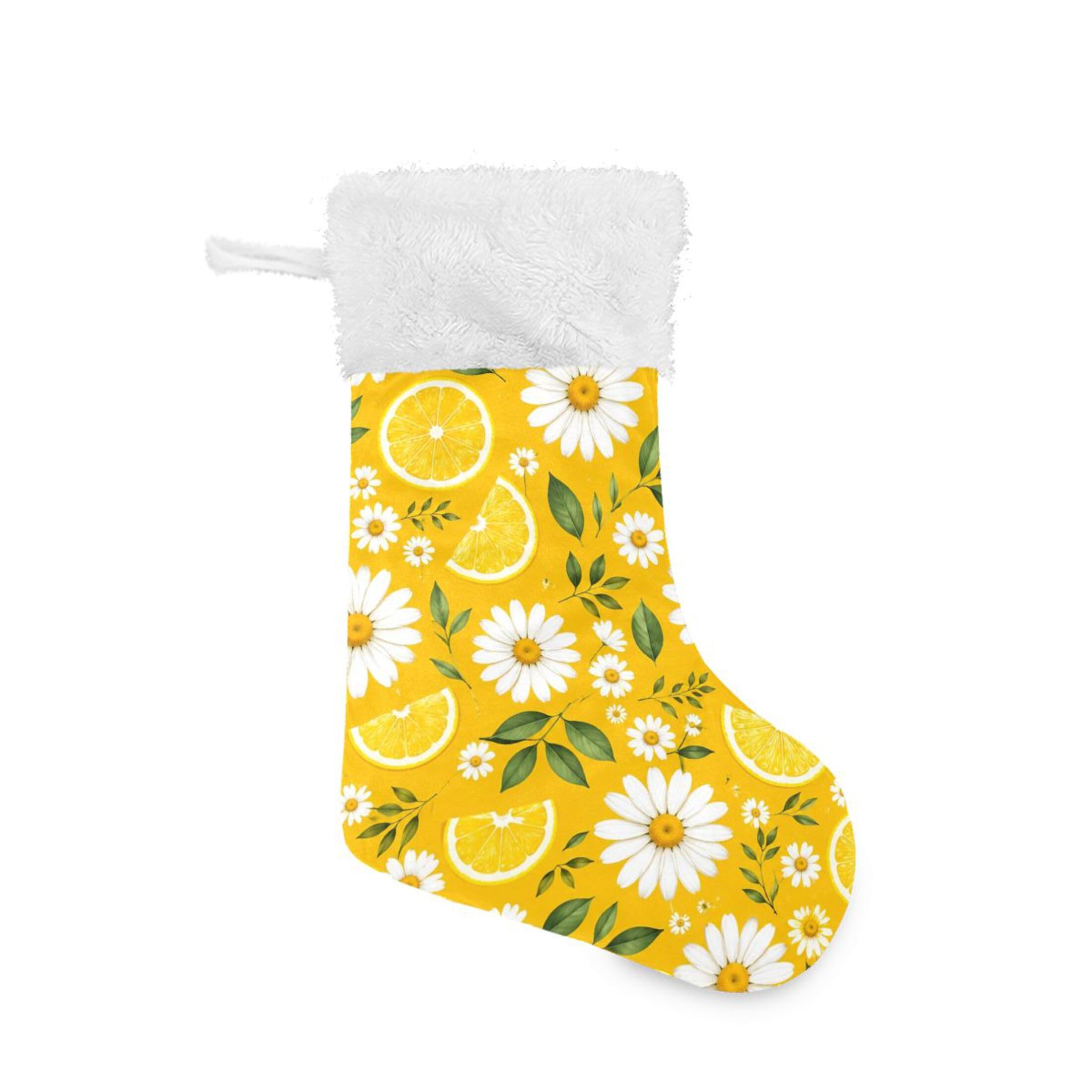 Fuauuyl Lemon Daisy Christmas Stocking 18 In Xmas Hanging Stocking with Plush Cuff for Family Holiday Party Fireplace Decorations, 2 Pack