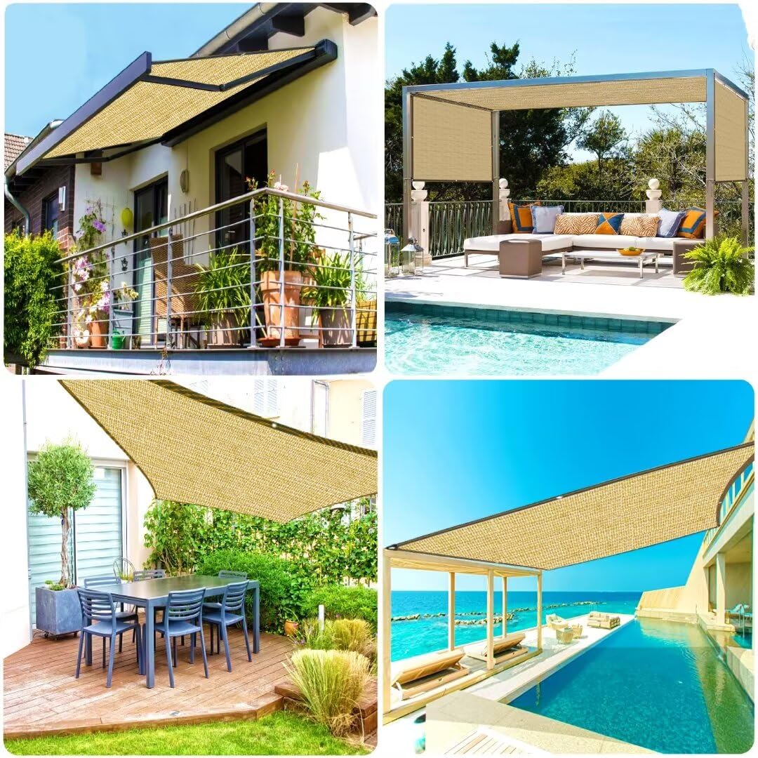 Red de Sombra Exterior para Jardín, 2 x 3 m, 70 % Tela Sombra con Ojales para Invernadero Balcón Terraza Perrera Toldo Plantas Piscinas, Beige