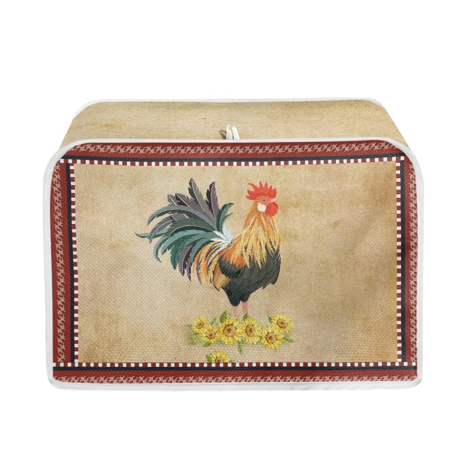 JSLXYYBQ Sunflower Rooster Print Toaster Cover 4 Slice, Kitchen Appliance Decorative Dustproof Chicken Pattern Bread Maker Cover Women Gift