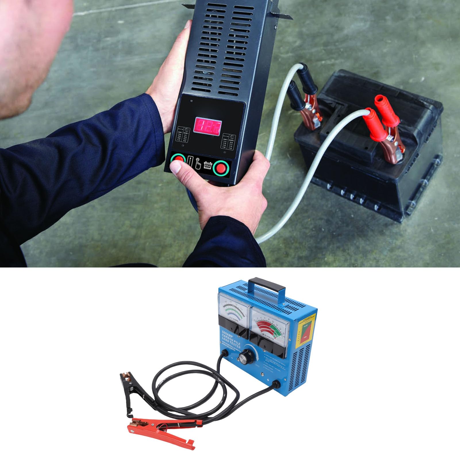 Probador de carga de batería HaloVerde 500A 1000 CCA, probador de alternador de carga automotriz para baterías de 0-15 V, para automóviles, carros y motocicletas