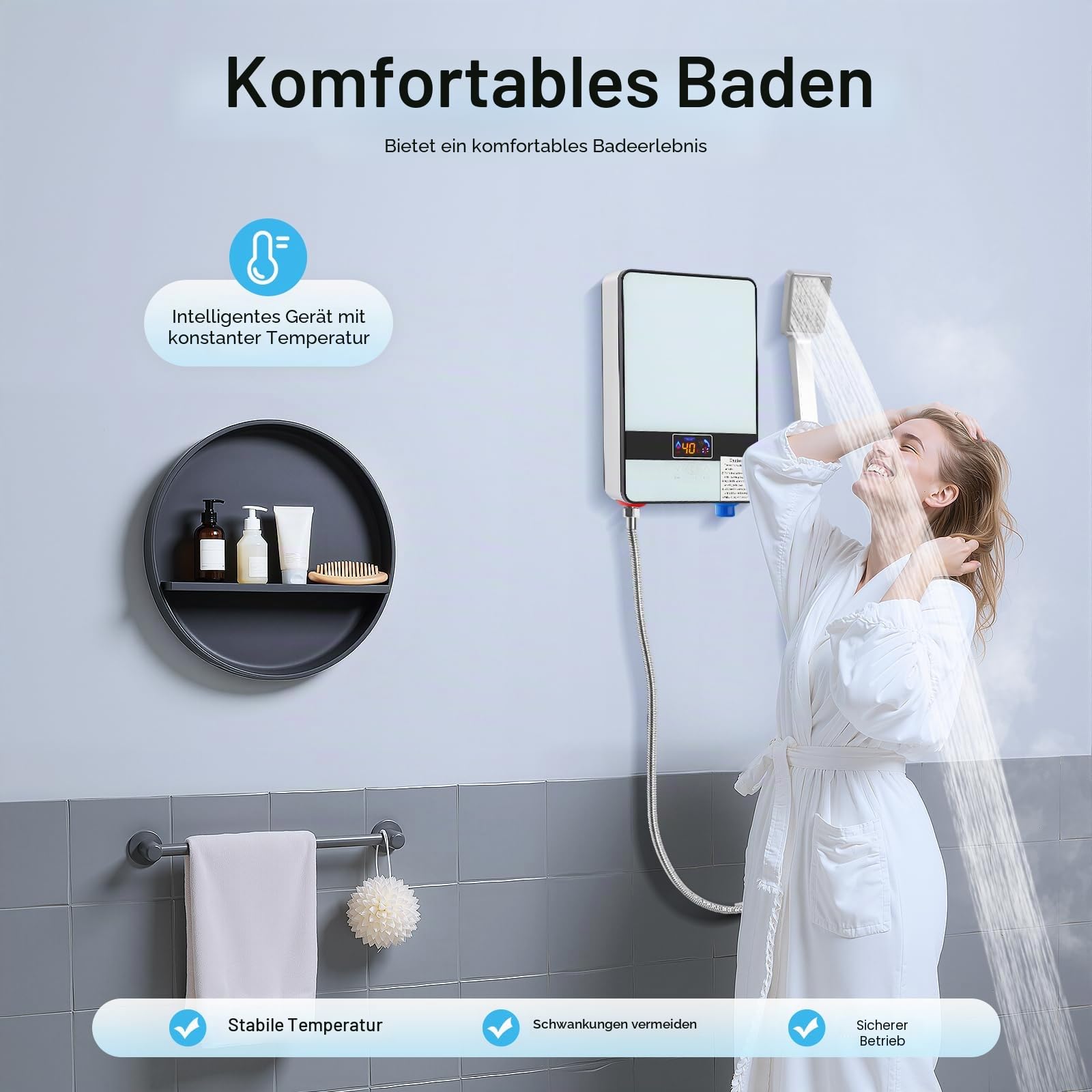 6500W Elektrisch Durchlauferhitzer, Digitaler Bildschirm Tankless Warmwasser Set, Untertisch Druckfest Wasserdicht 220V, Tankless Instant Warmwasser Badezimmer Dusche