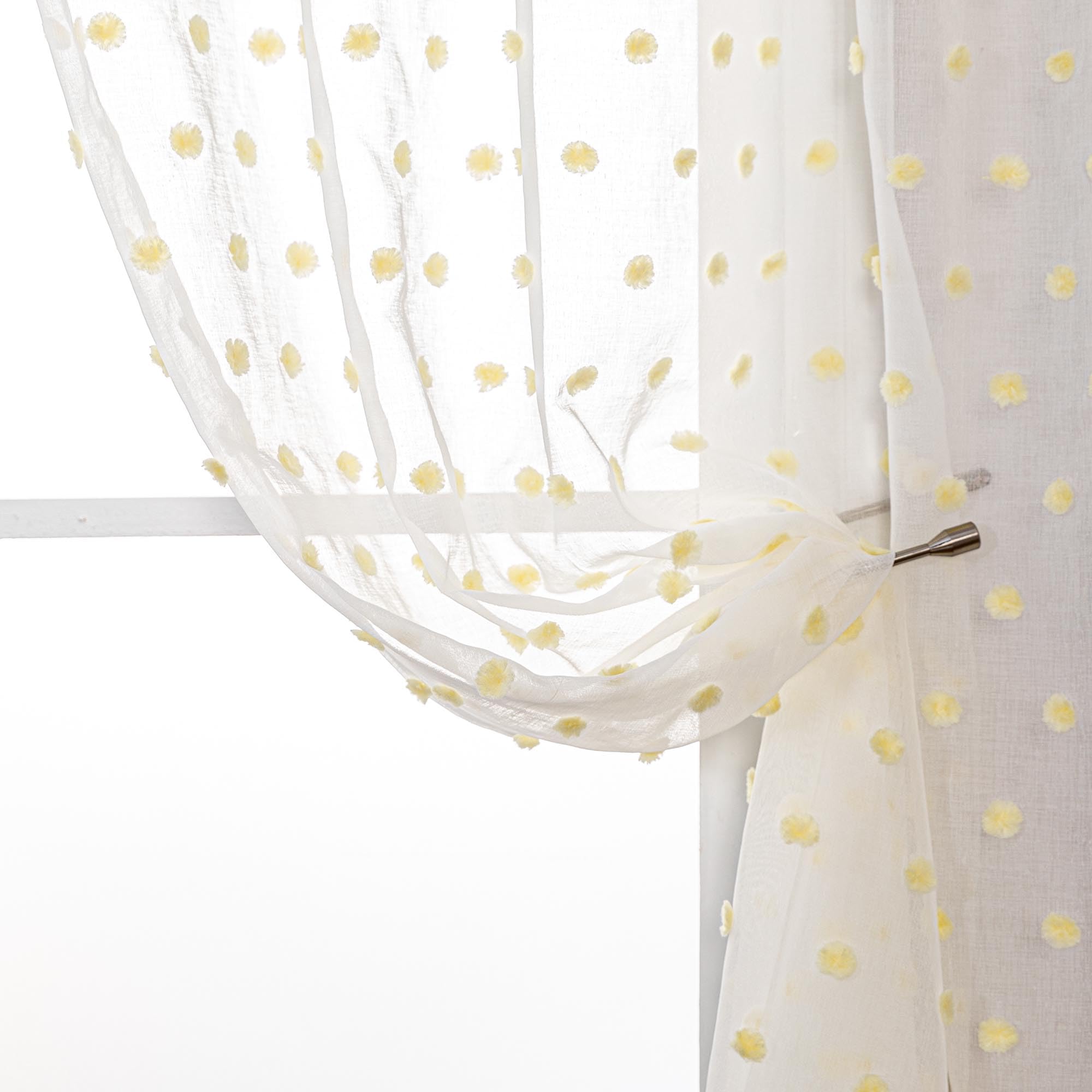 MYSKY HOME Curtains, Semi-Transparent, Yellow, Polka Dot, H 175 x W 140 cm, Set of 2, Nursery, W 55.1" x L 68.9" (2 Panels) - Image 3