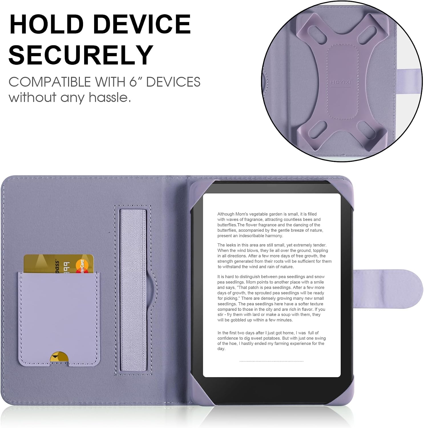 HoYiXi Universal Case for 6-inch Kindle eReader Compatible with Kobo/Voyaga/Pocketbook/Tolino E-Book Reader,6'' eReader Protective Cover with Built-in Card Slot,Purple