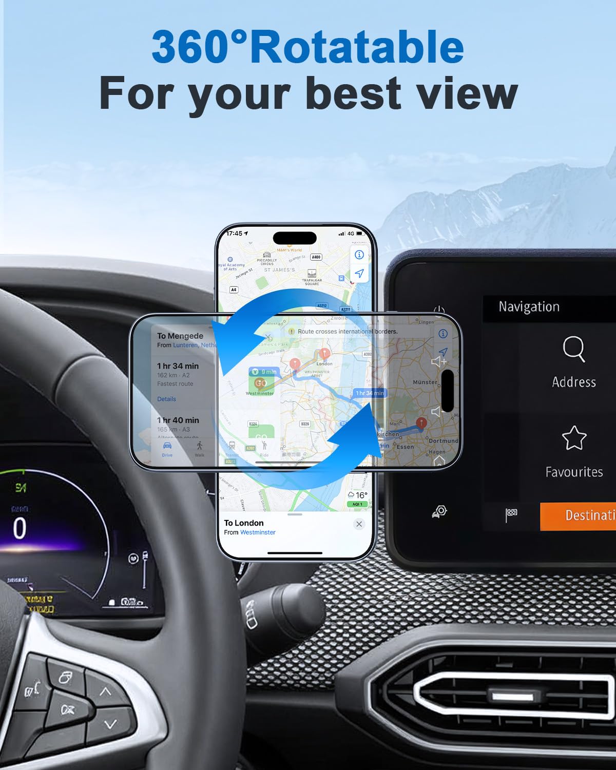 Supporto Cellulare Compatibile con Dacia Sandero 3/ Dacia Jogger/Dacia Logan 3 2021-2026, Supporto Telefono, Porta Cellulare Auto, Rotazione a 360°, per Tutti Smartphone 4"-7"