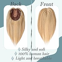 Vista 2 de Toppers de cabello humano real para mujer con cabello fino, base de seda, sin flequillo, clip, 10 pulgadas, #12P613 mezcla de castaño dorado y rubio