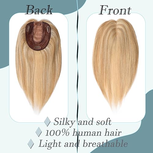 Miniatura 9 de RICH BRIA Toppers para el cabello para mujeres con cabello delgado, base de seda real con flequillo, toppers para mujer, con clip en el cabello con