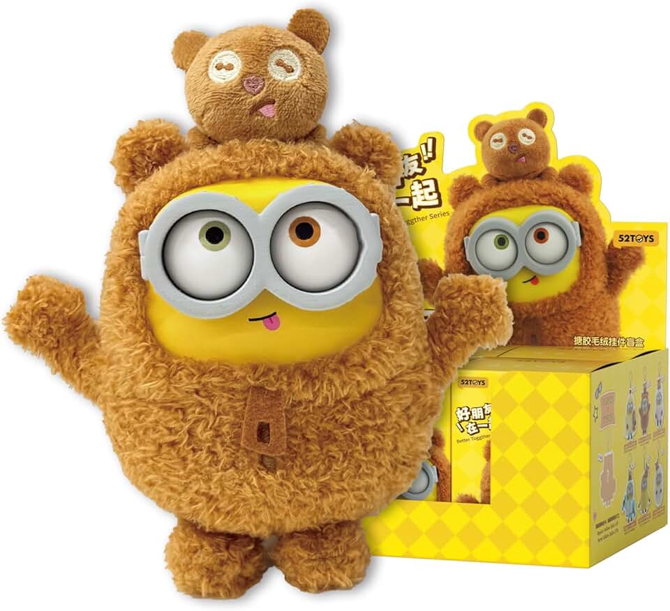 52TOYS Minions Bob & Tim – Best Buddies Forever 系列乙烯基毛絨鑰匙扣收藏玩具 - 全套盲盒動作人偶，觸感柔軟，可活動關節，非常適合家居裝飾和禮品