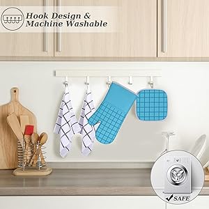 Oven Mitts and Pot Holders Set with Kitchen Towels and Dishcloths, 500 Degree Heat Resistant Oven Gloves and Hot Pads, Premium Soft Cotton Kitchen Hand Towels and Dish Cloth Sets (Turquoise)