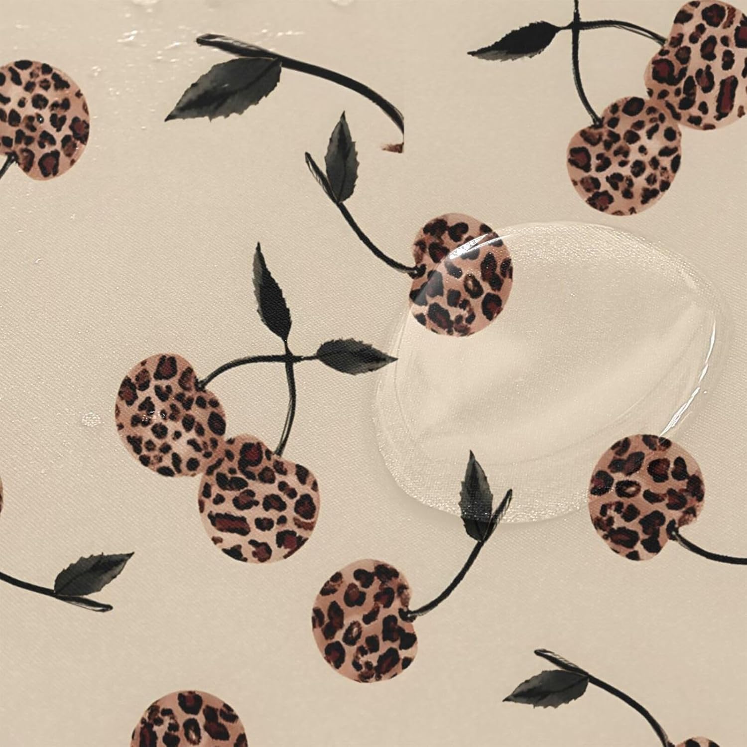 Shower Curtain Set, Leopard Cherry Pattern Beige Brown Waterproof Shower Curtains for Bathroom, Polyester Fabric Bath Curtain with Hooks 72x72 Inch