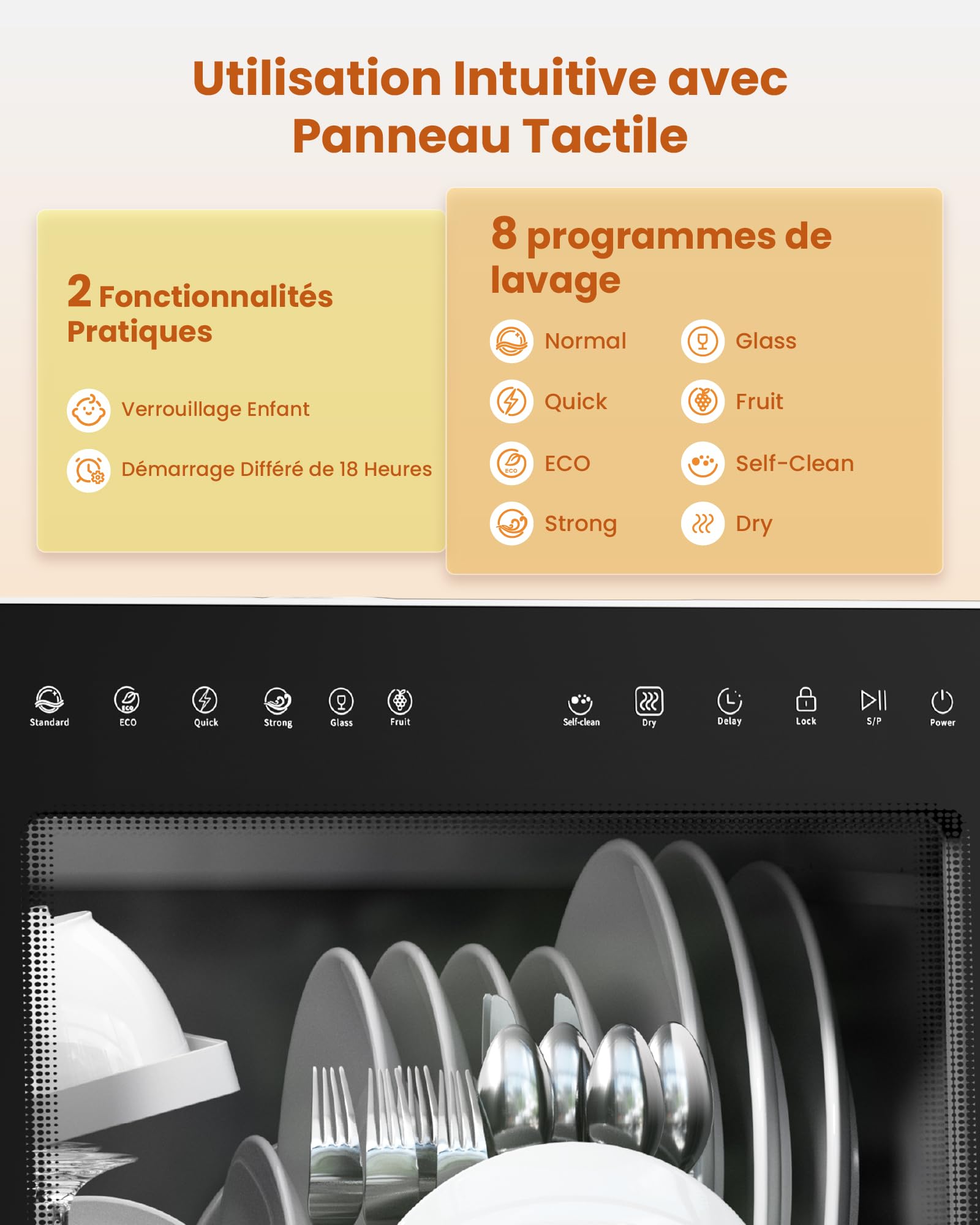 HAVA Lave-vaisselle de comptoir 2025 avec adoucisseur d'eau, 8 programmes, verrouillage enfant, démarrage différé