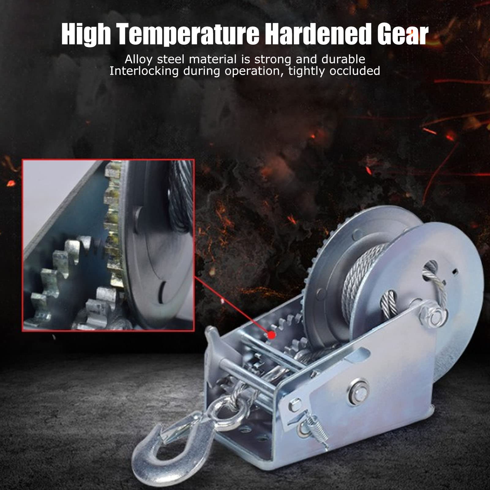 Cabrestante manual con manivela autoblocante, herramienta de eslinga de elevación con accesorios de gancho, construcción de acero de aleación resistente de 800 libras para minas,