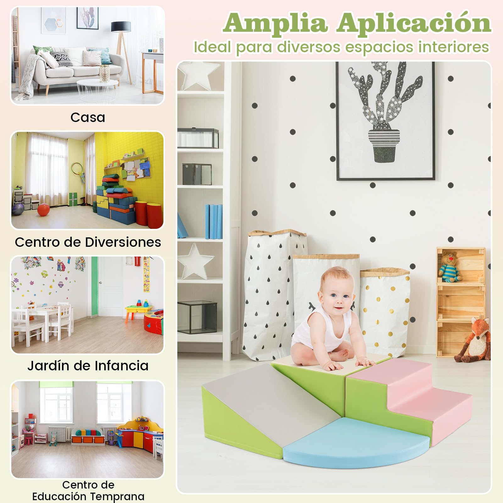 COSTWAY Juego de Bloques de Espuma Grandes para Bebé Bloques de Construcción Juguetes Educativos Ideal para Escalar Deslizar Gatear (Azul Claro y Rosa)