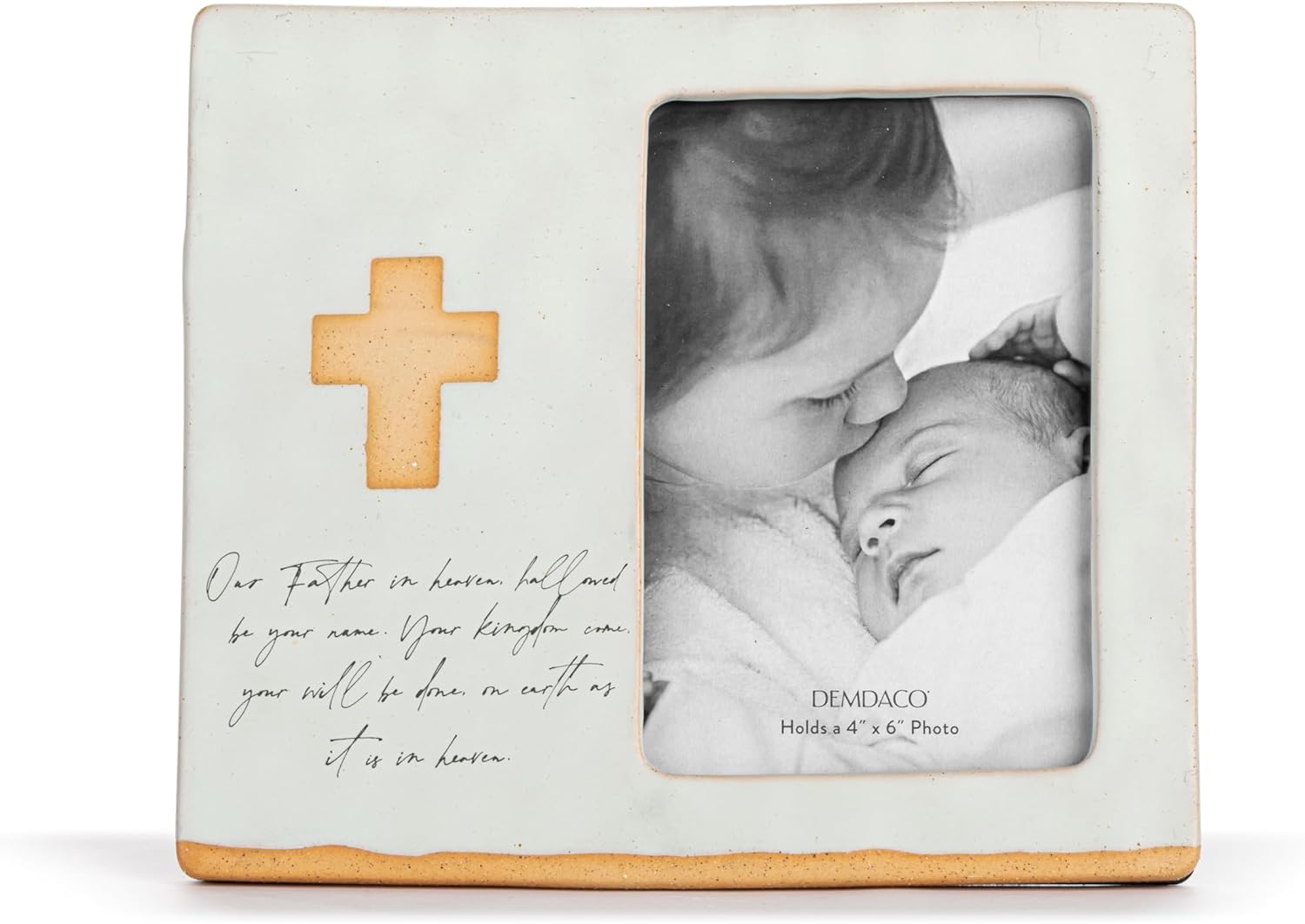 DEMDACO Wall or Tabletop Picture Frame With 4 x 6 Inch Photo Insert Stoneware Ceramic, Faith