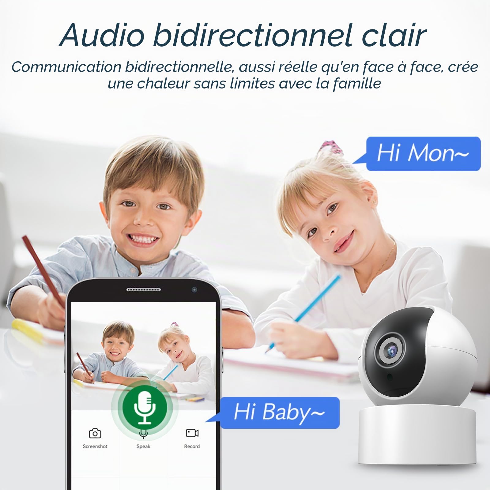 PGST Caméra Wi-Fi Intérieur, 1080P Caméra de Surveillance, Suivi du Mouvement avec Sirène, Caméra WiFi avec Détection Humaine, Audio Bidirectionnel, Fonctionne avec Smart Life APP