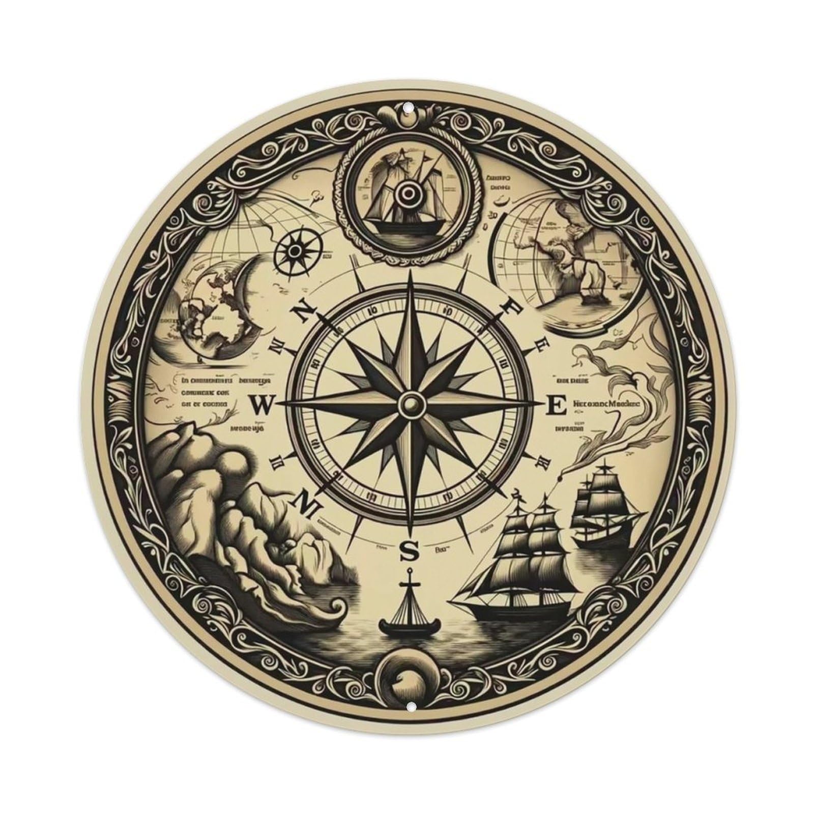 Vintage Nautical Compass World Map Pier Legacy Metal Tin Sign