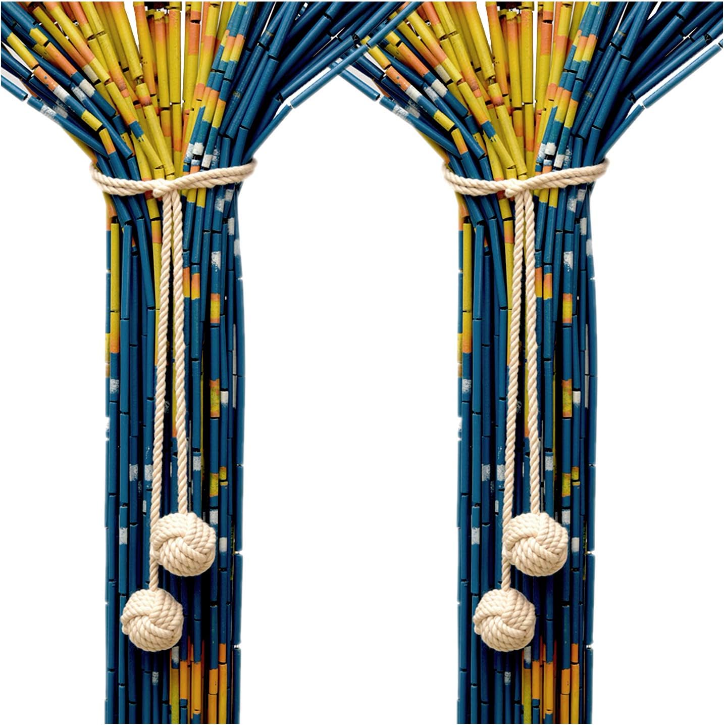 Macrame Curtain Tiebacks - Natural Cotton Drapery Holdbacks - Handmade Rural Decorative Curtain Holdbacks - Adjust Length Freely Curtain Ties Suitable for All Curtains (Set 6-2G-Cream)