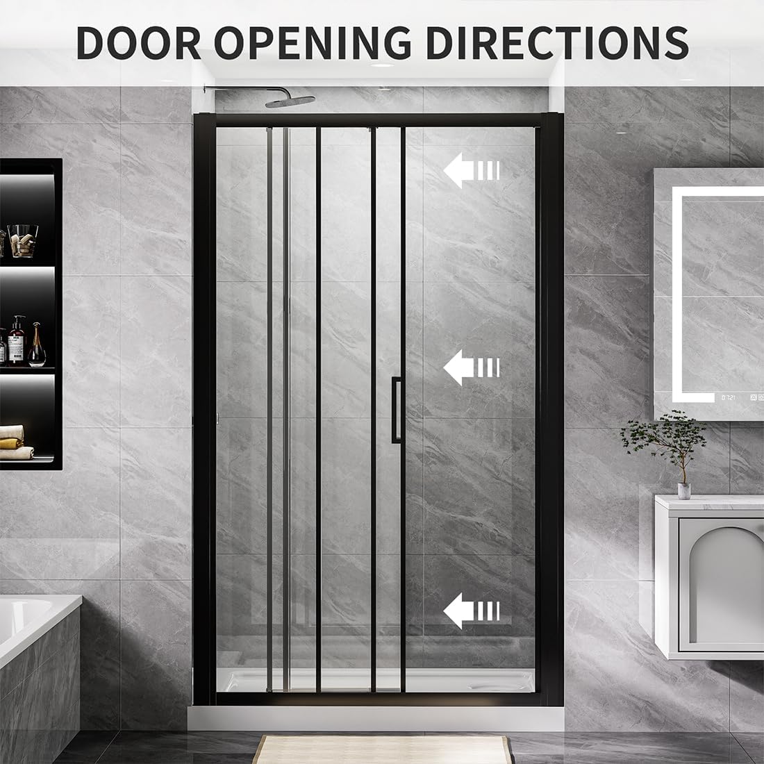 44"-48" W x70 H Triple Sliding Shower Door, Glass Shower Door with 1/4" (6mm) Clear SGCC Tempered Glass,Matte Black Finish,Shower Doors can be Installed Left and Right 48"x70" Matte Black