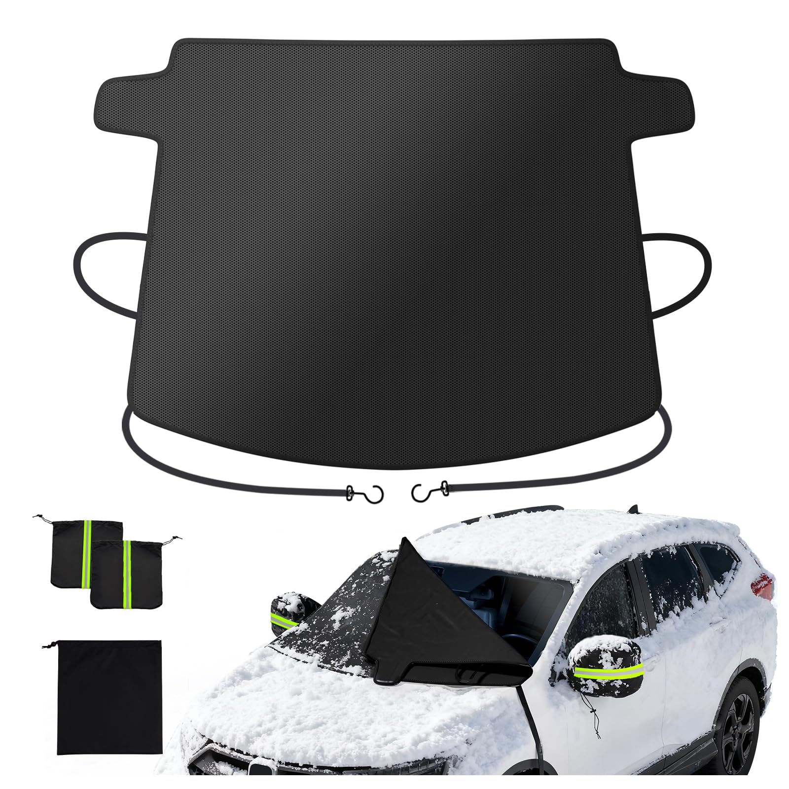 Zanch Windshield Cover for Ice and Snow [3-Second Snow Removal & 7-Layer Full Coverage] 6-Point Snowproof Fixation & Reflective Mirror Covers, Fits Sedans and Compact SUVs M (62'' x 49'')