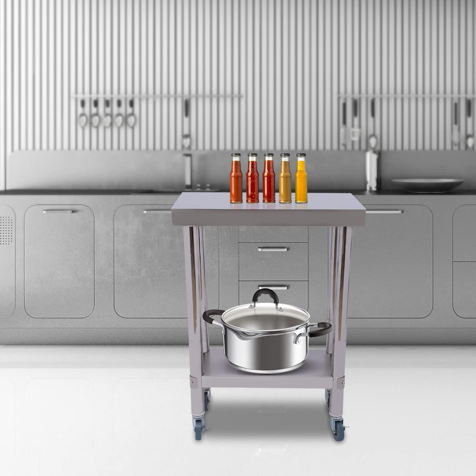 Mesa de trabajo de acero inoxidable para preparación y trabajo, mesa de trabajo de preparación de alimentos resistente con estante inferior para restaurante, hogar y hotel (60 x 30 x 85 cm)