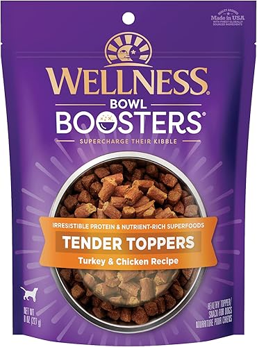 Wellness Bowl Boosters Tender Toppers, decoración de comida para perros para razas pequeñas, medianas y grandes, sin granos, natural, pavo y pollo,