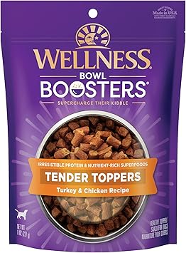 Wellness Bowl Boosters Tender Toppers Dog Food Topper for Small, Medium, and Large Breeds, Grain Free, Natural, Turkey and Chicken Recipe, 8 oz Bag