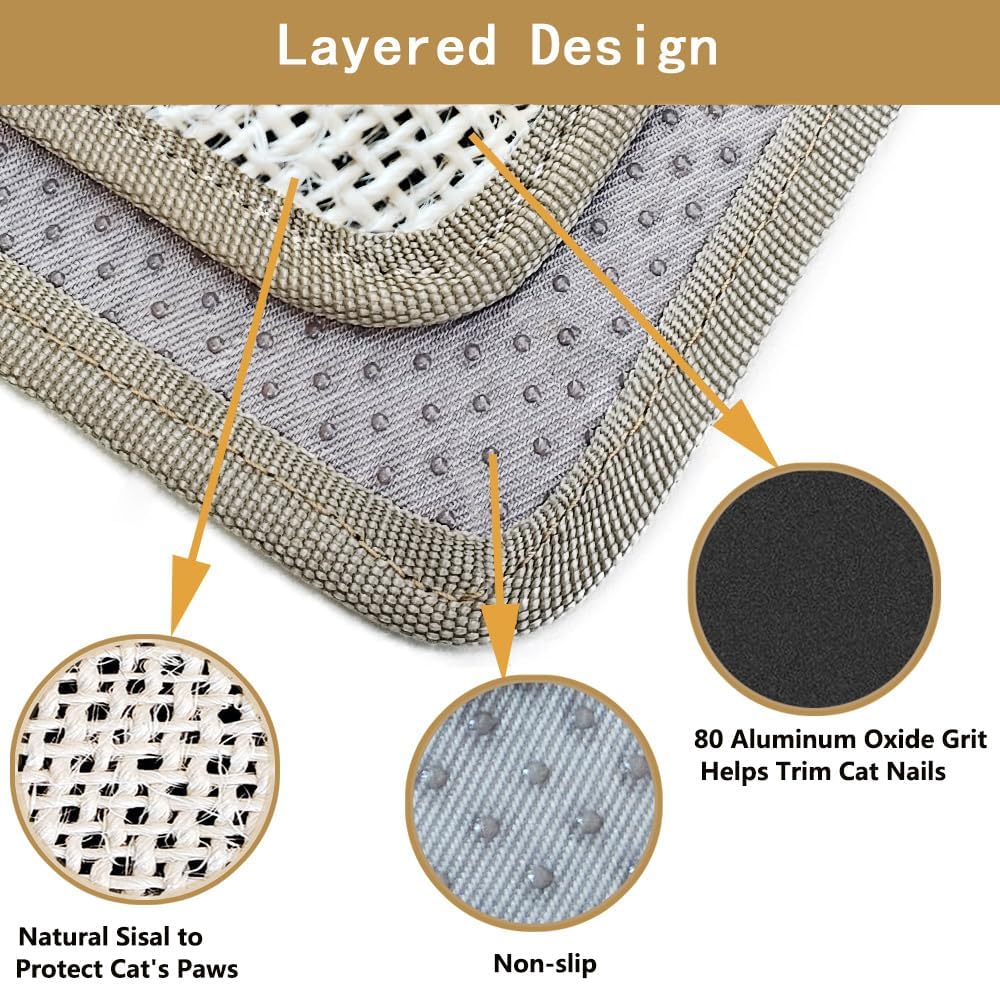 Cat Nail File Scratcher- Natural Sisal Scratching Pad with 80-Grit Aluminum Oxide, Wrap-Around Design for Trimming Cat Nails, Repairing Cat Trees& Posts