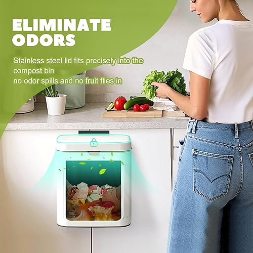 Miniatura 5 de GloDeals Basurero de cocina con tapa, bote de basura pequeño 2 en 1 para encimera, montado en la pared debajo del fregadero, cubo de basura interior