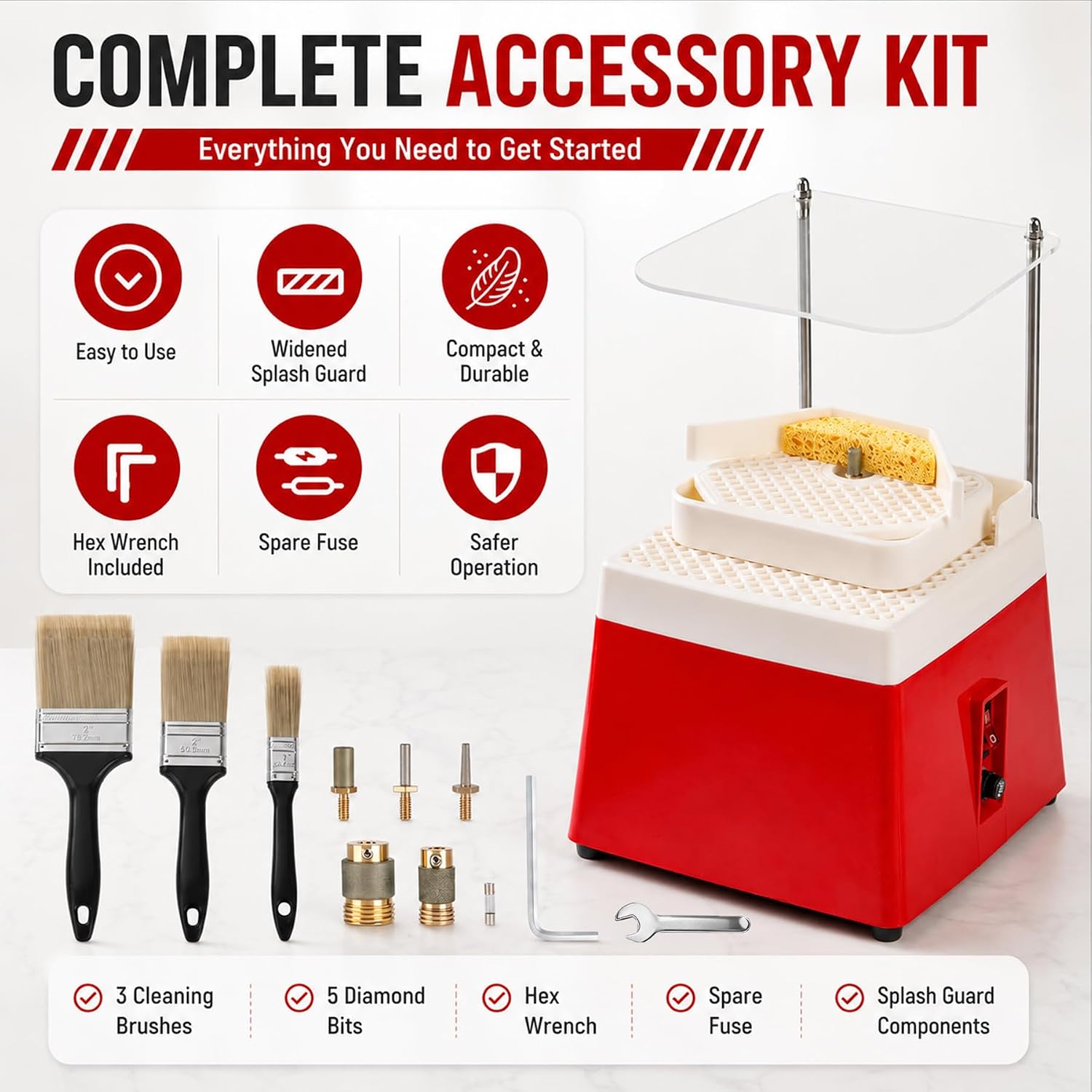 Stained Glass Grinder Kit,5 Diamond Bits,65W 110V Glass Grinder Machine with 4200 RPM Motor,Dual-Layer Work Table & Water Cooling System, Portable DIY Tool for Stained Glass, Mosaic, Ceramic & Crafts