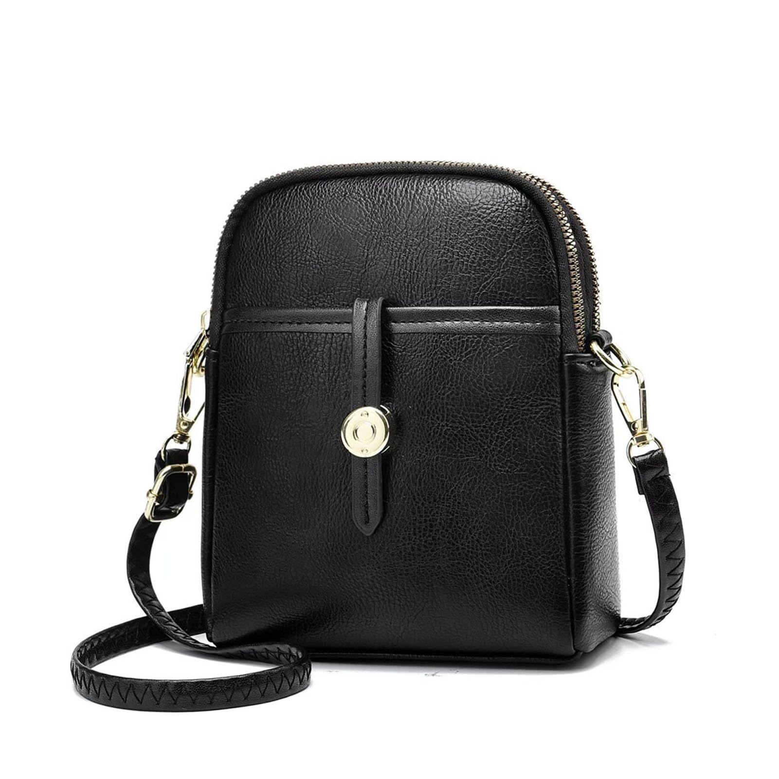 Leather Crossbody Bag for Women Men, Three Layers Large Capacity Messenger Bags Crossover Over the Shoulder Purse for Everyday Use Trip Walking Shopping